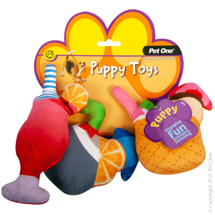 Pet One Dog Toy - Puppy Mocktails Assorted 3pcs Set
