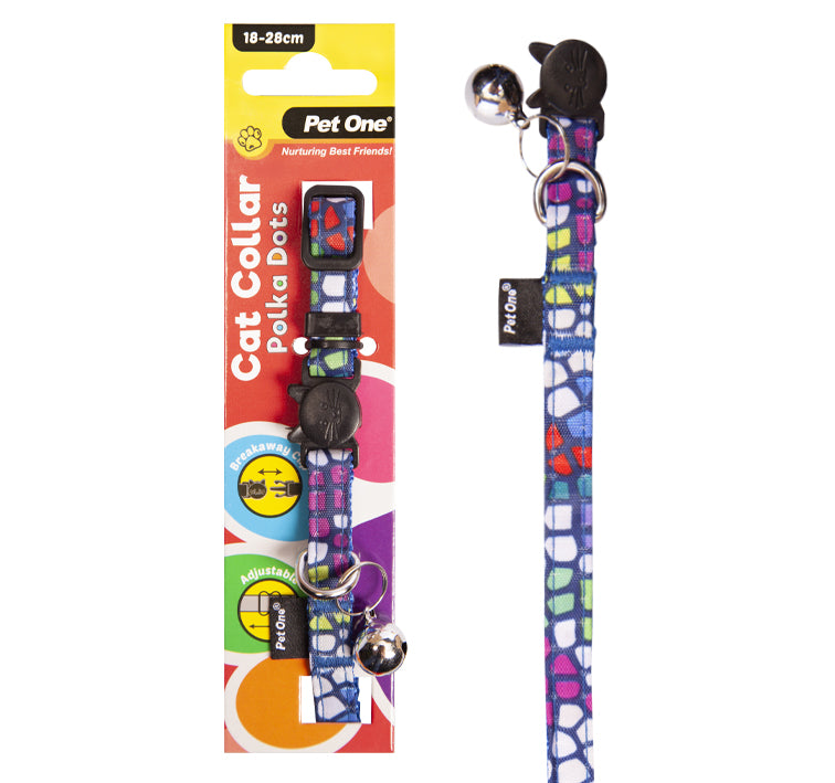 Pet One Cat Collar Nylon 18-28cm 10mm Polka Dots MC