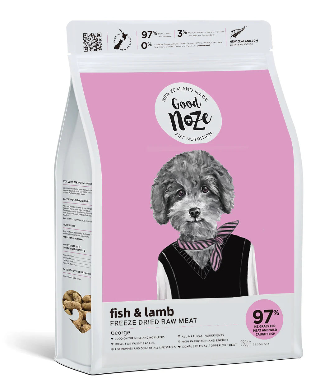 GoodNoze Freeze Dried Dog Food - fish (hoki) & lamb 350gms