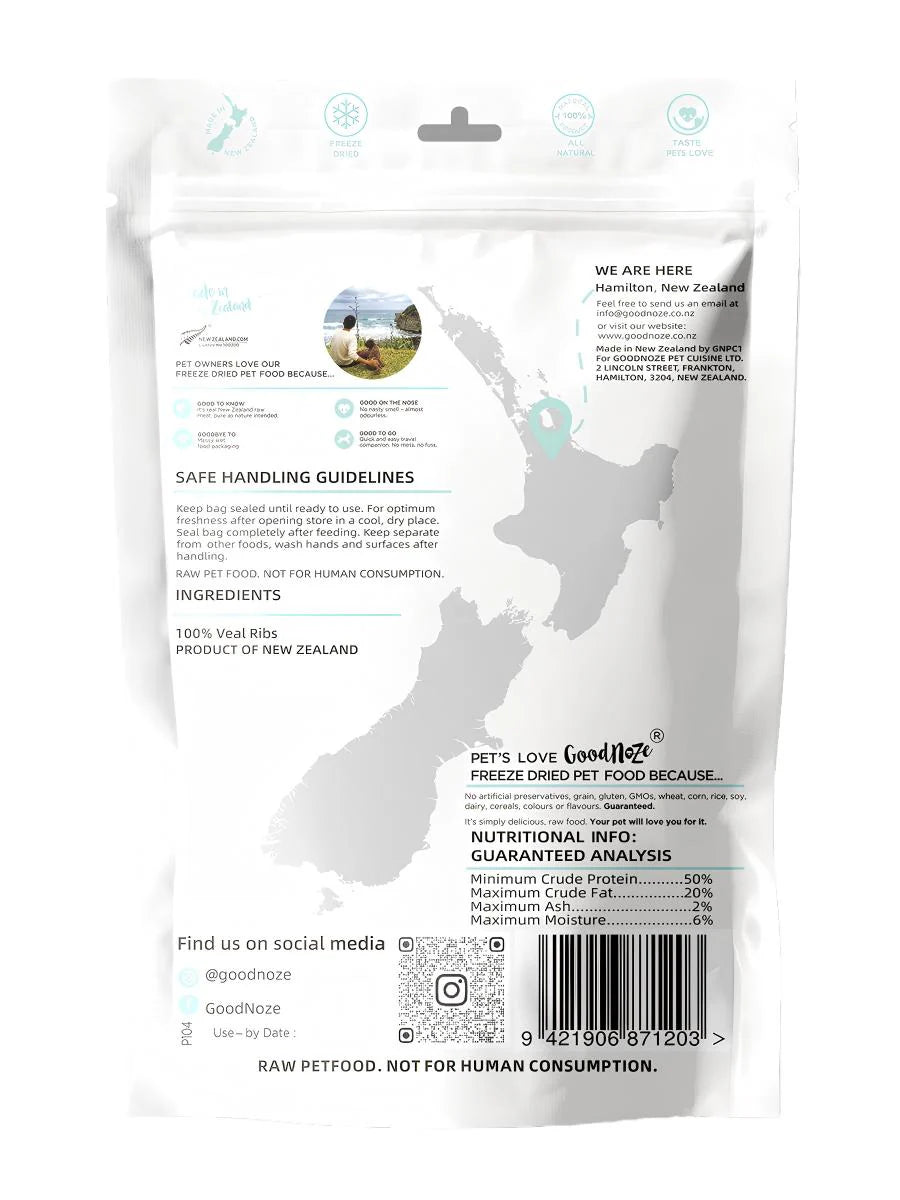 GoodNoze Freeze Dried Dog Treats - veal ribs 100g