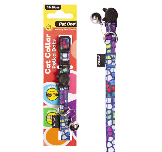 Pet One Cat Collar Nylon 18-28cm 10mm Polka Dots MC