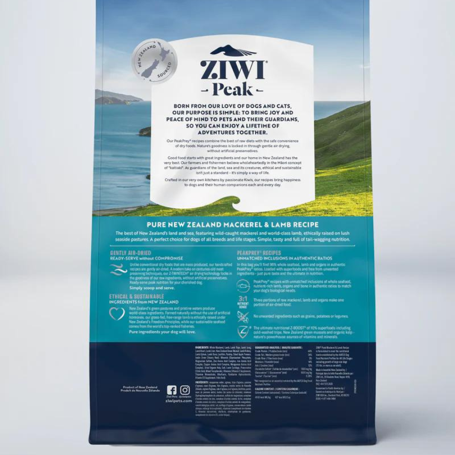 ZIWI Peak Dog Food - Mackerel & Lamb Recipe 4kg