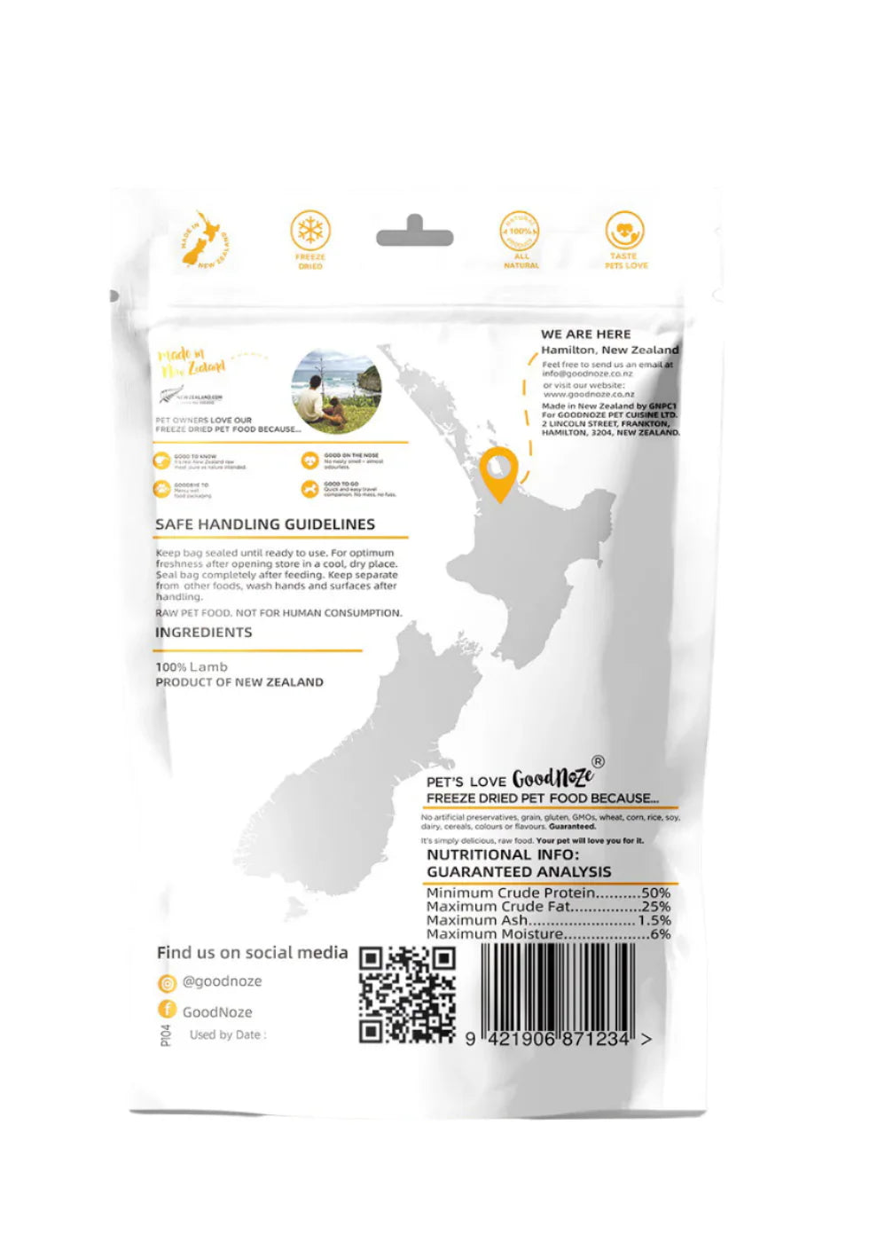 GoodNoze Freeze Dried Dog Treats - Lamb chunks 60g