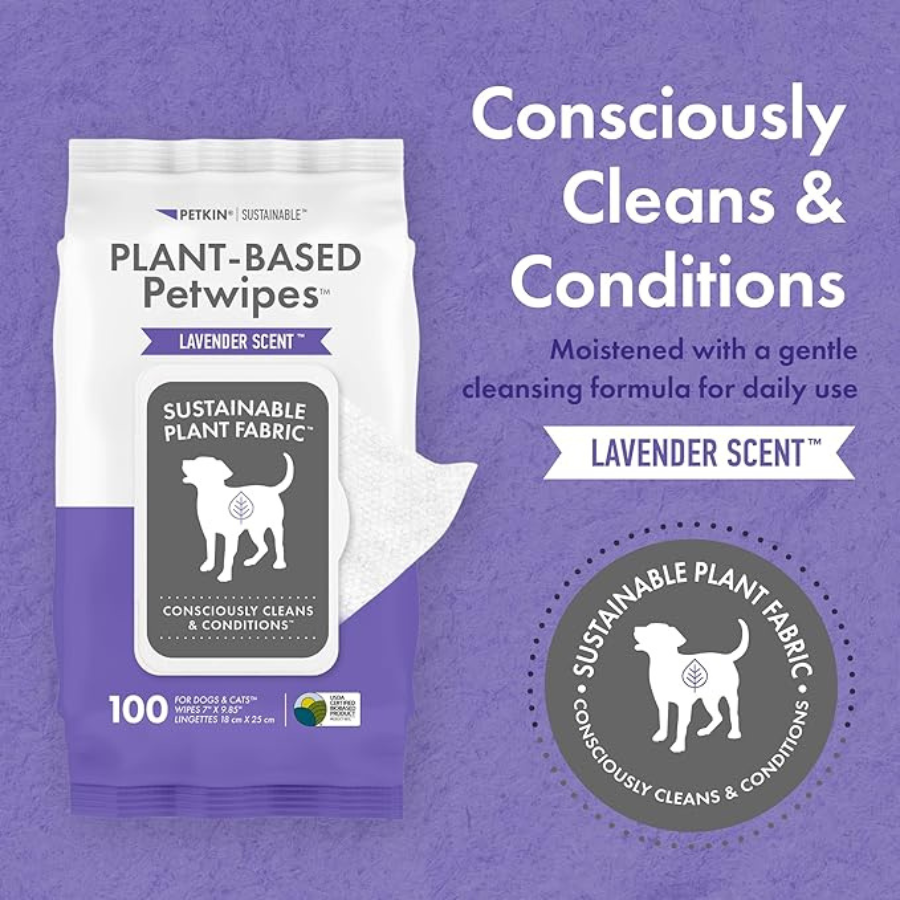 Petkin Plant-Based PetWipes, 100 Wipes - Lavender
