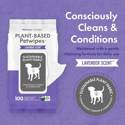Petkin Plant-Based PetWipes, 100 Wipes - Lavender