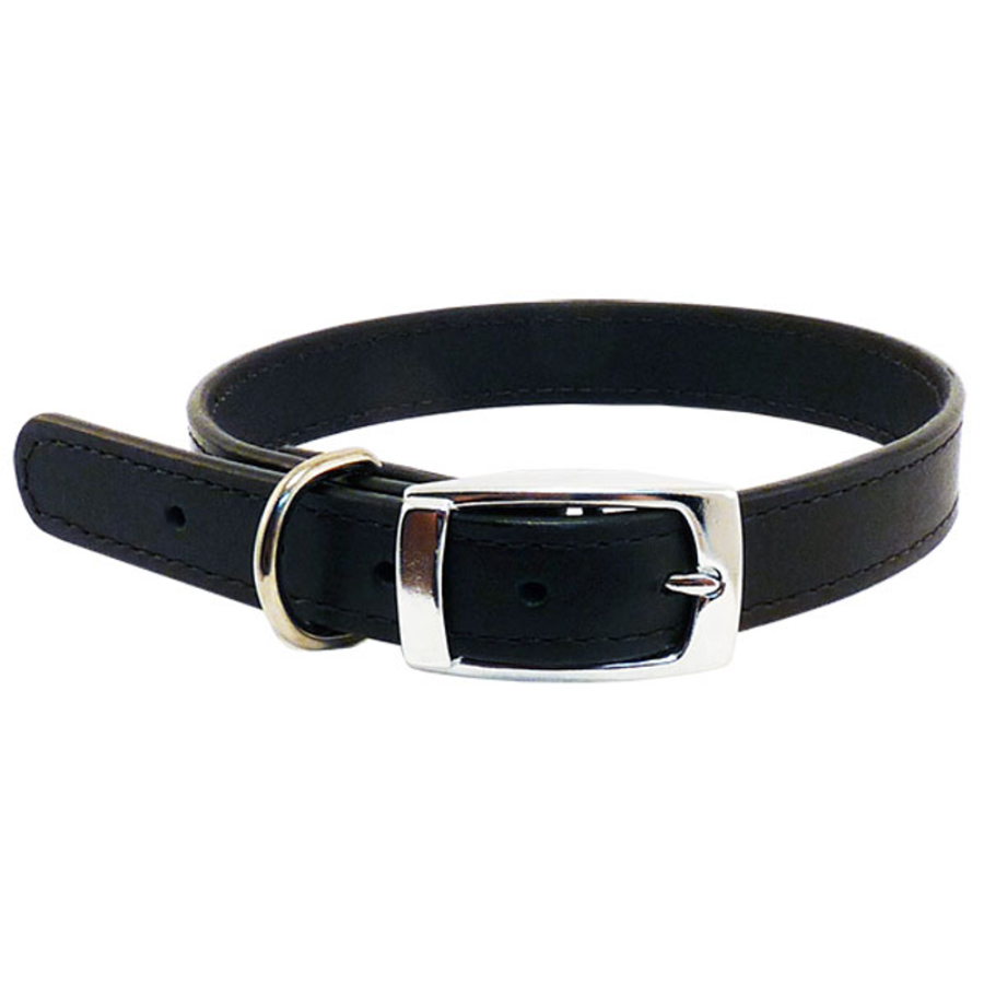 Leather Stitched Collar - Black (12mm x 35cm)