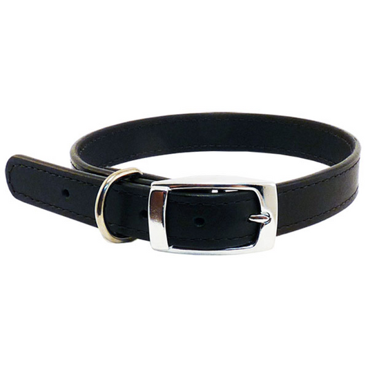 Leather Stitched Collar - Black (12mm x 35cm)
